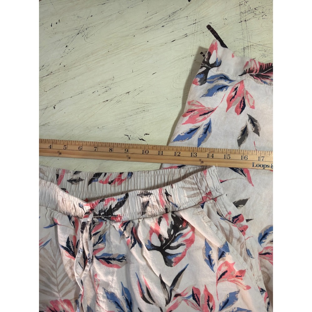 Briggs Tropical Print Linen Blend Pull On Pants Womens Lg Floral Vaca Boho - Picture 3 of 7